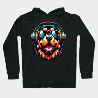 Tibetan Mastiff Smiling DJ in Vibrant Japanese Art Hoodie